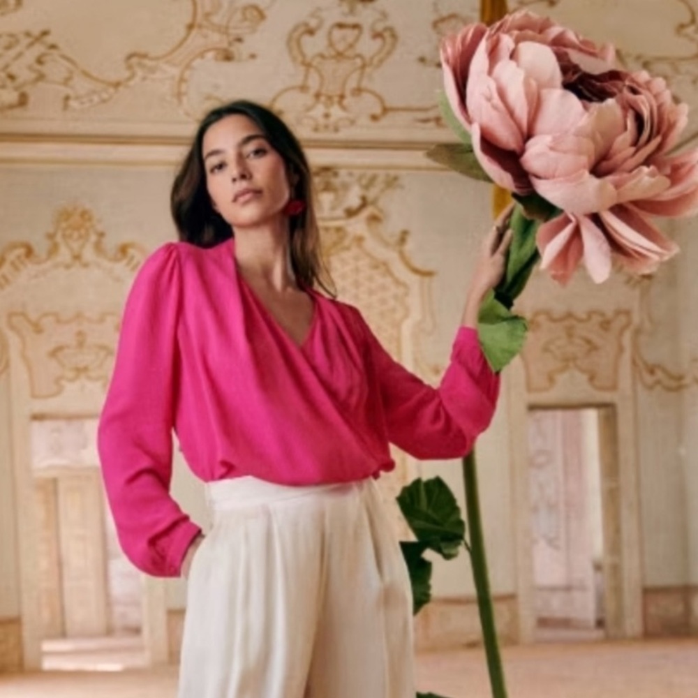 Sezane Hot Pink Wrap Blouse - Picture 2 of 9